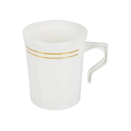 Smarty Had A Party 8 oz. White with Gold Edge Rim Round Plastic Coffee Mugs (120 Mugs), 120PK 6934-WHG-CASE